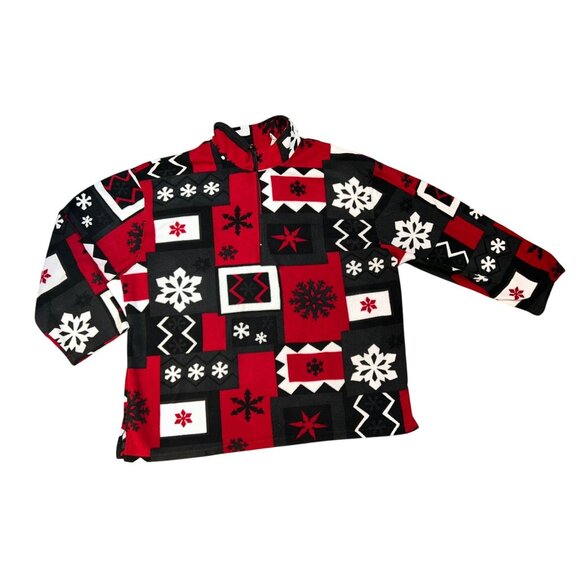 Active Studio Womens Quarter Zip Pullover Fleece Jacket Snowflake Holiday Size X - Picture 1 of 4